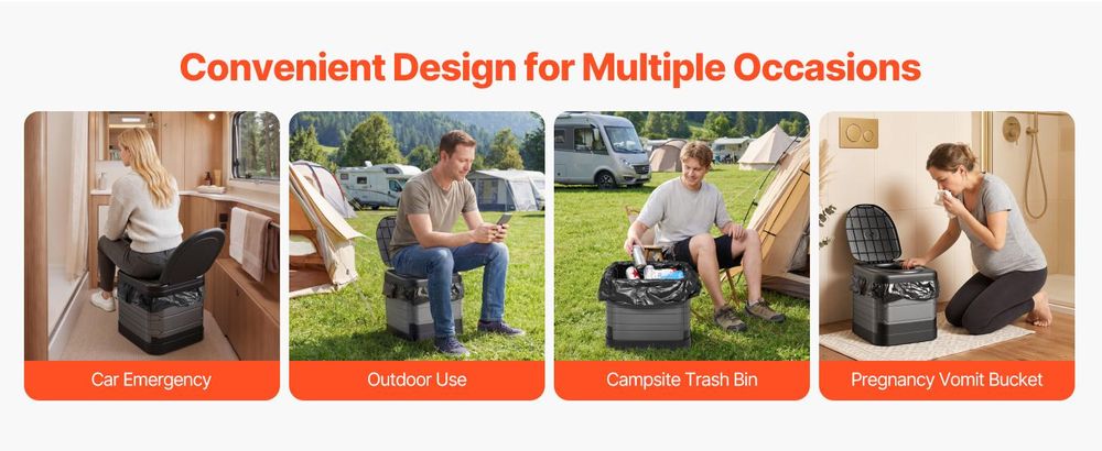 VEVOR Tragbare Campingtoilette 150 kg Belastbar, Mobile Toilette Faltbar für Erwachsene, Reisetoilette mit Tragetasche & Müllbeuteln, Geeignet für Wohnmobilreisen Camping Wandern Autofahren Ausflüge