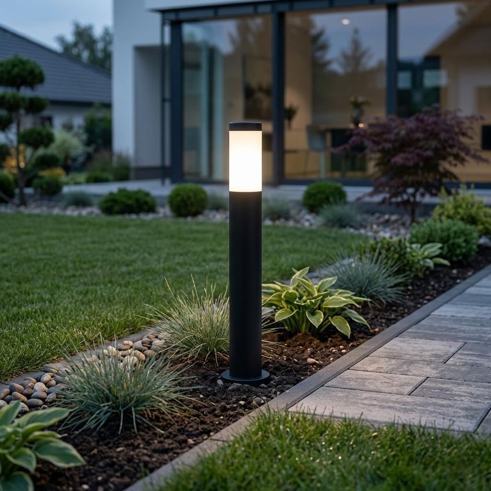 MasterLED Außenleuchte E27 IP44 Pollerleuchte Edelstahl 65cm Schwarz Wegeleuchte Gartenbeleuchtung Standleuchte