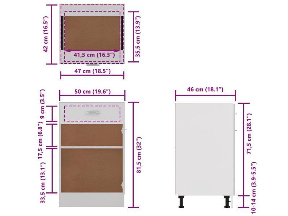 vidaXL Schubunterschrank Lyon Weiß 50x46x81,5 cm Holzwerkstoff