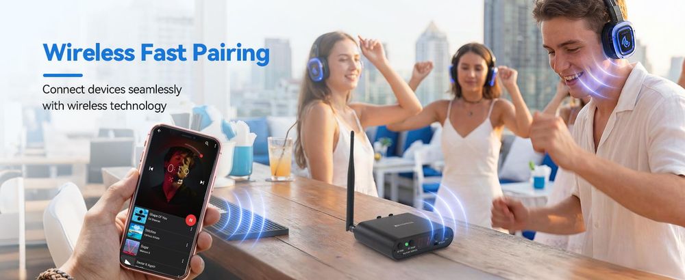 Retekess TA004S Silent Disco – bezdrôtové slúchadlá, vylepšená verzia audiosystému, 6-kanálové s Bluetooth, skladacie, vhodné pre televíziu, jógu a meditáciu