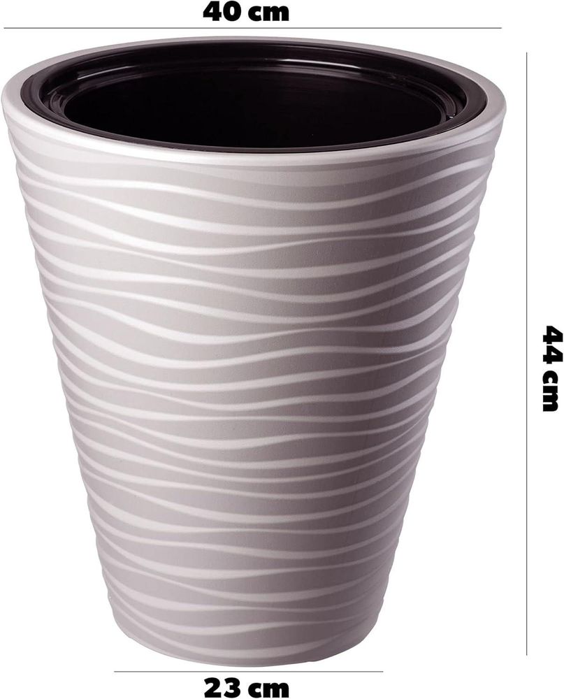 KADAX Blumentopf mit Einsatz "Temara", Blumenkübel, Pflanztopf aus Kunststoff, Übertopf, rund, 40 cm, Beige