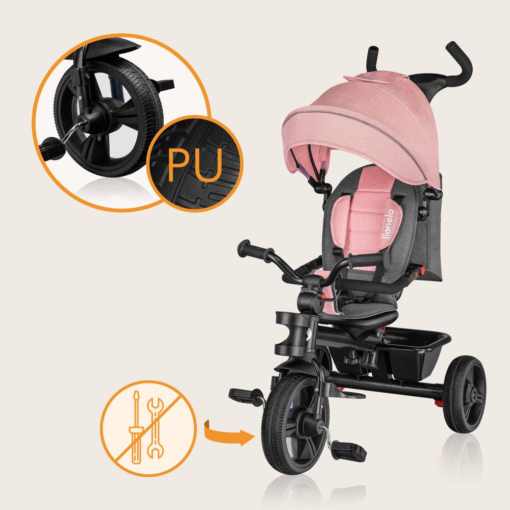 Lionelo Haari Dreirad Kinderdreirad Kinder Lenkstange Fahrrad Baby Kinderwagen Rosa