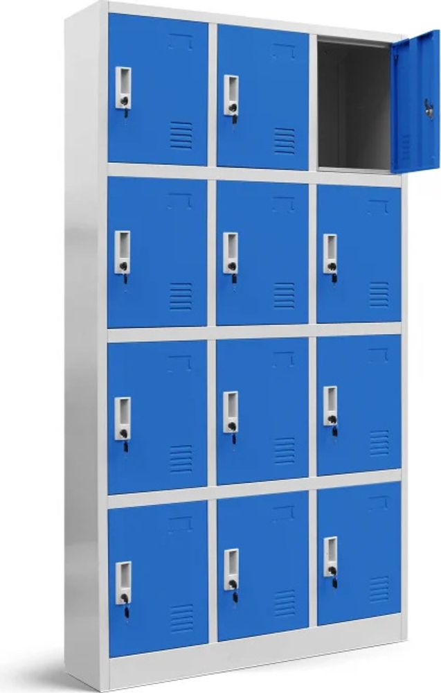 Wertfachschrank 3B4A Schließfachschrank Fächerschrank Metallspind Umkleideschrank Stahlblech 185 cm x 90 cm x 40 cm Farbe: Grau-Blau
