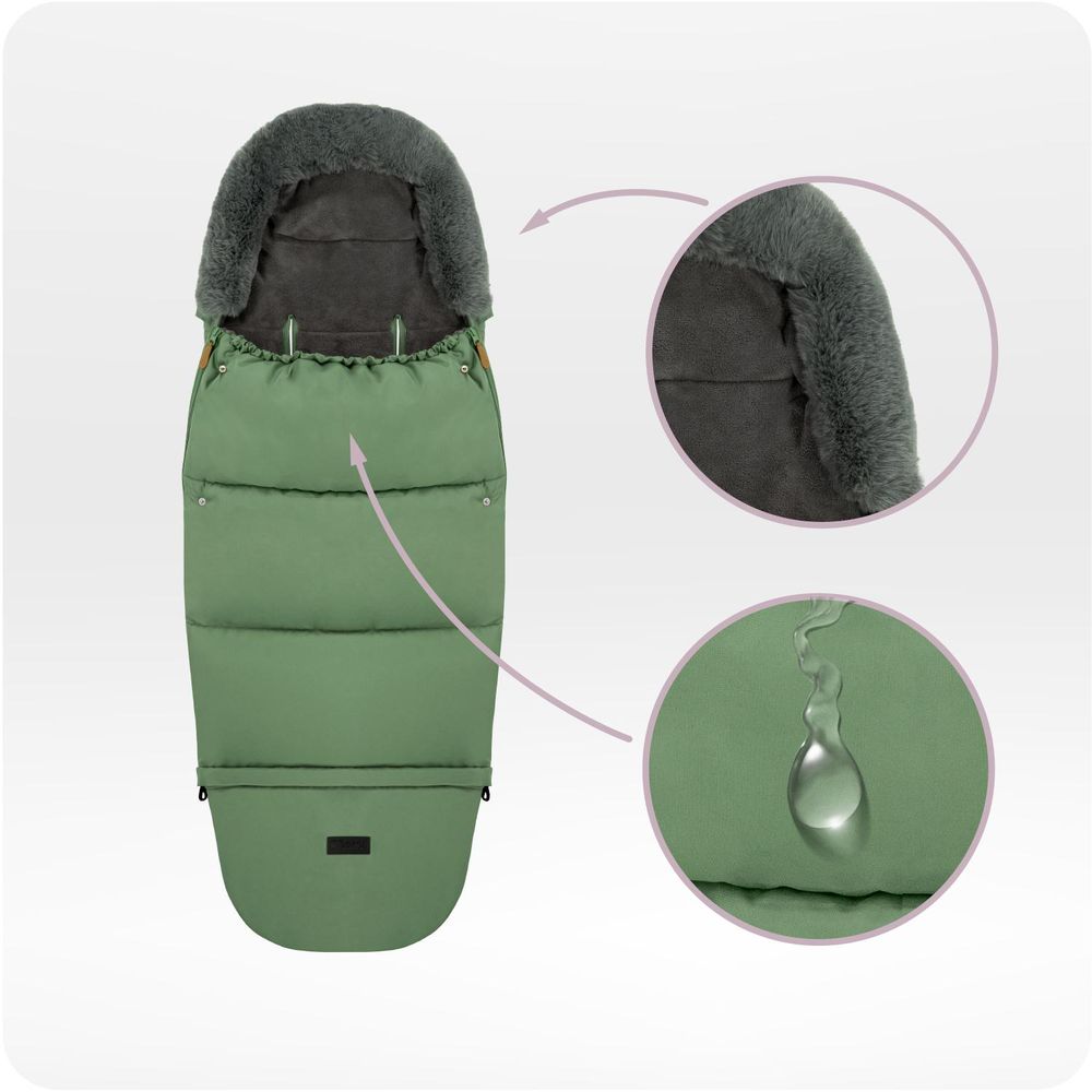 MoMi SARDI – 2-in-1 Fußsack & Tasche für Kinderwagen, abtrennbar zur Tasche, mit Fleece-Futter & Gurtschlitzen – Grün
