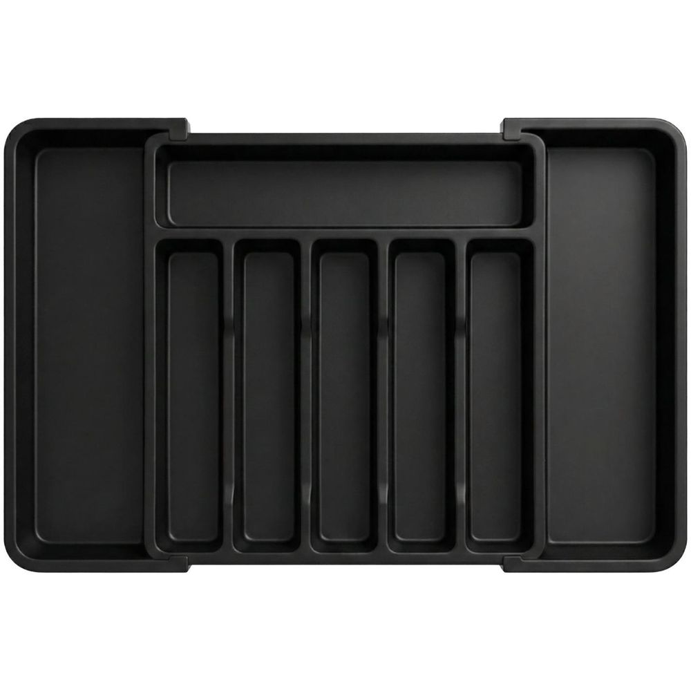 WELLHAUS – Ausziehbare, verstellbare Besteck und Küchen­schubladen-Organizer flexibles Raum­wunder für Ihre Küche (Schwarz, 33 x 38 cm -> 57 x 38 cm)