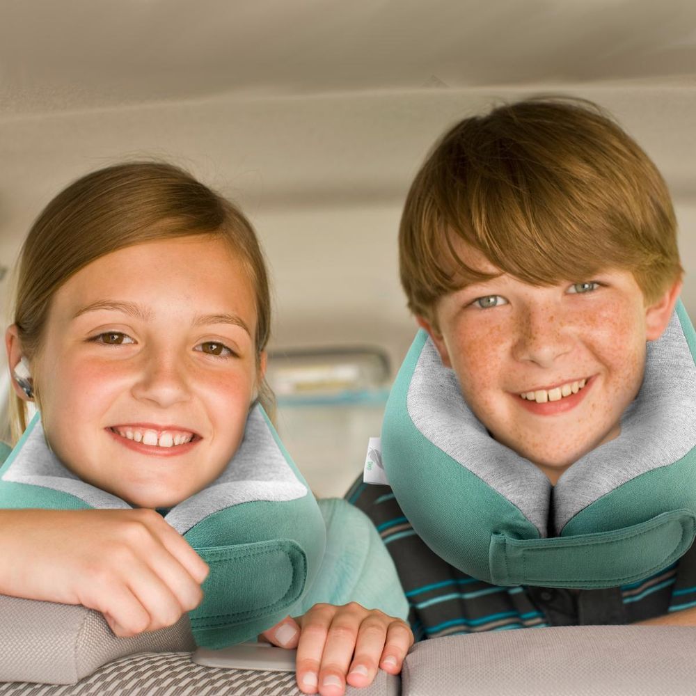 Kinder Nackenkissen - Reisekissen Flugzeug, Auto, Zug und beim Ausruhen - Perfect Kinnstützendes - Kinder nackenhörnchen aus Memory-Schaum - Grün