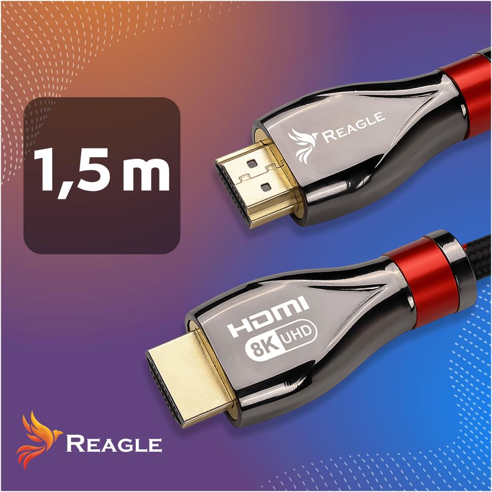 HDMI 2.1 Kabel 8K & 4K Ultra HD, Reagle Gaming, 48Gbps 8K@60Hz 4K@120Hz Kompatibel mit Konsole PS5 Xbox Series X S, OLED TV, DTS: X, HDCP 2.2 & 2.3,