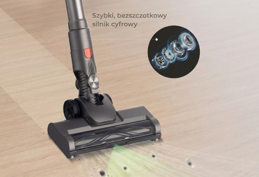 Odkurzacz akumulatorowy JIGOO C200, siła ssania 23 kPa, czas pracy 40 min, wyświetlacz LED, szczotka zapobiegająca splątaniu, rura teleskopowa, 2 tryby pracy
