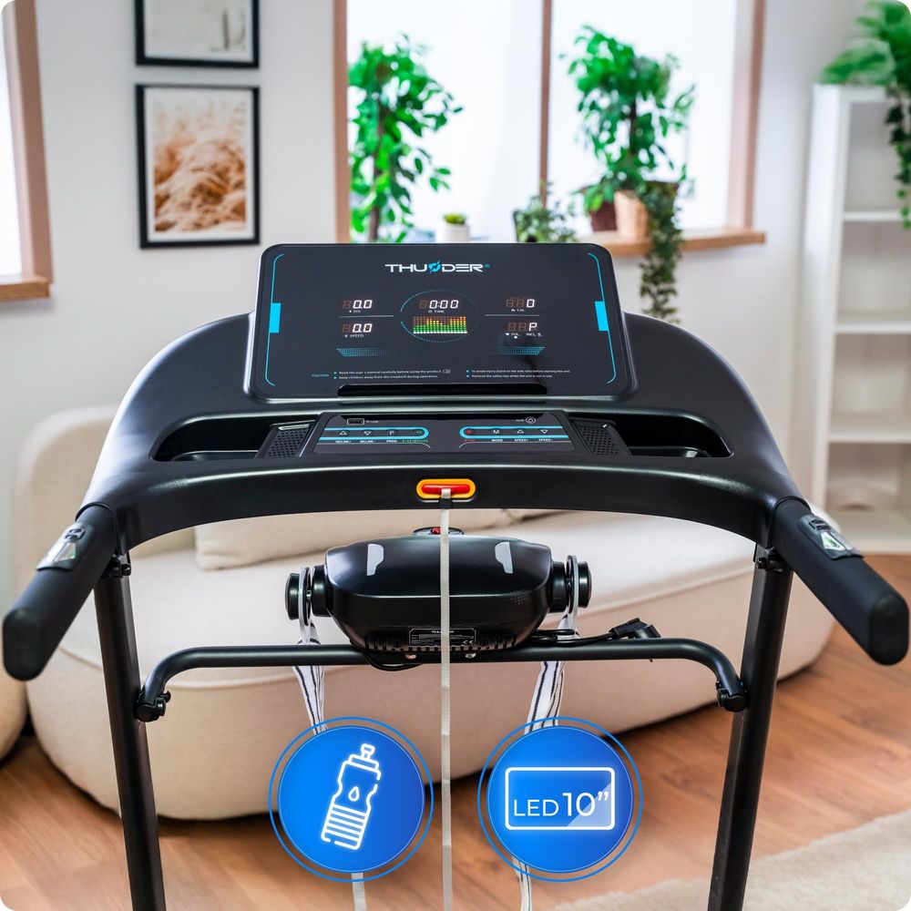 THUNDER® Laufband ELITE-DS-BLACK | 2,5 PS Motor | 18 Steigungsstufen | LED-Display 10'' | Massagegerät | Klappbar | Bis 160 kg | Heimtrainer
