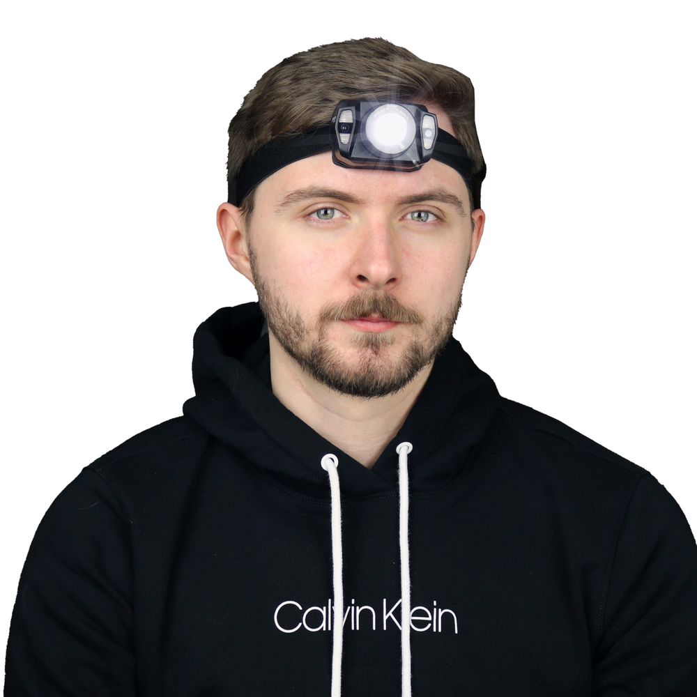 LED čelovka dobíjecí, 360 lm čelovka s ovládáním gesty a zoomem, červené světlo a vodotěsnost IPX4, 1800 mAh baterie, EVI TECH NightFlare