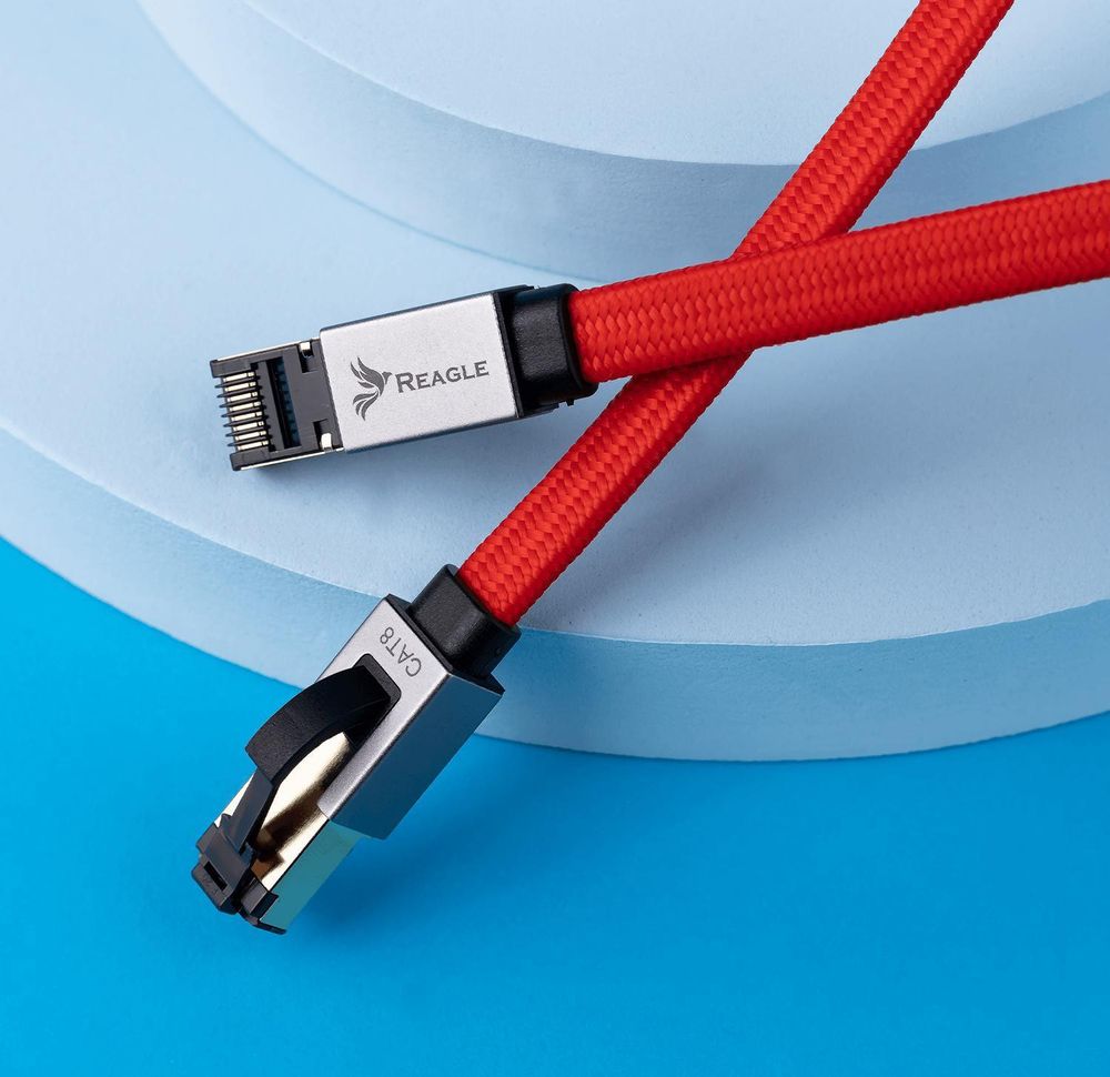 Flaches Netzwerkkabel 3m Cat 8 LAN Kabel Ethernet RJ45 40Gbps 2000MHz für Gaming PC Laptop Router PS5 Xbox Rot Nylon Geflochten Reagle