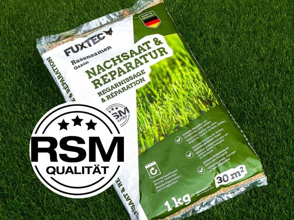 FUXTEC Rasensamen Spiel- & Sportrasen FX-RSSP5 | robuster Gartenrasen | hohe Keimfähigkeit | 5 kg für ca. 250 m²