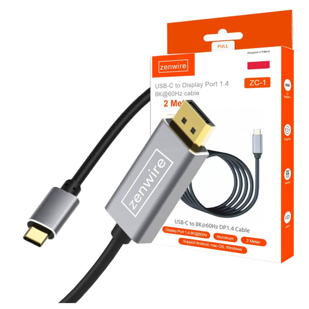 Kabel - USB-C auf DisplayPort - 8K 5K 4K - 240 Hz - Thunderbolt 3.0 4.0 - 2 m - für Apple - fur Andoid
