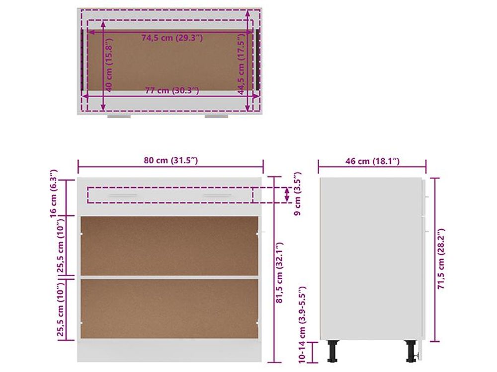 vidaXL Mobile basso con cassetti Lyon Bianco 80x46x81,5 cm in materiale derivato dal legno