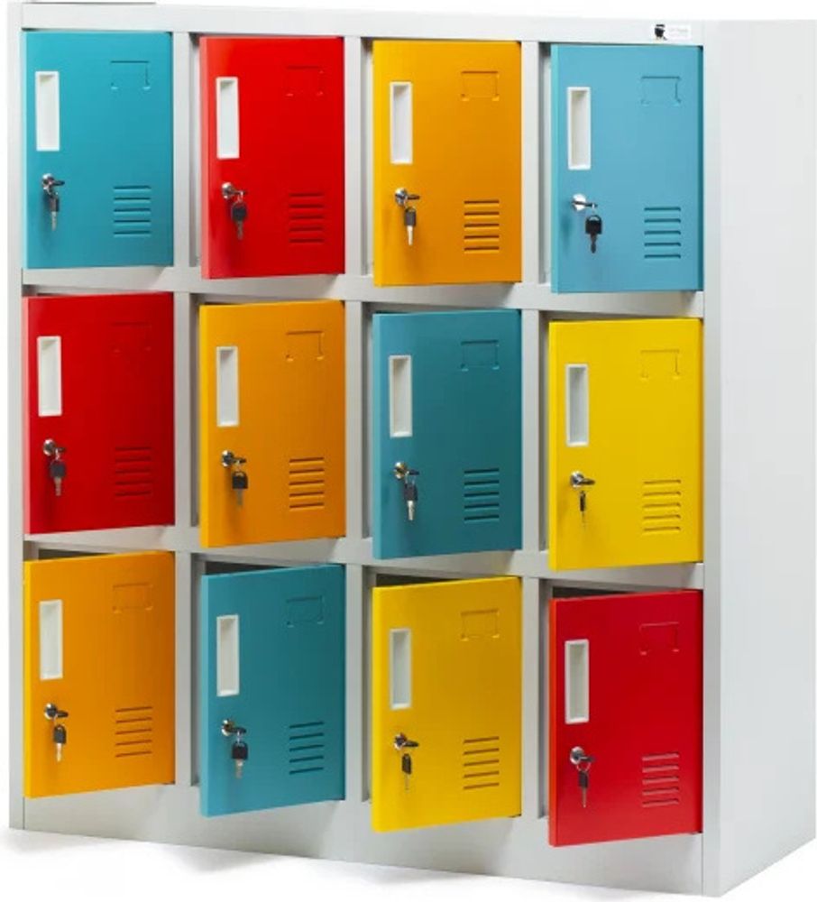 Schließfachschrank 4B3A Werfachschrank Fächerschrank Umkleideschrank mit 12 Fächern Metall Pulverbeschichtung 120 cm x 110 cm x 45 cm (H x B x T) Farbe: Mehrfarbig