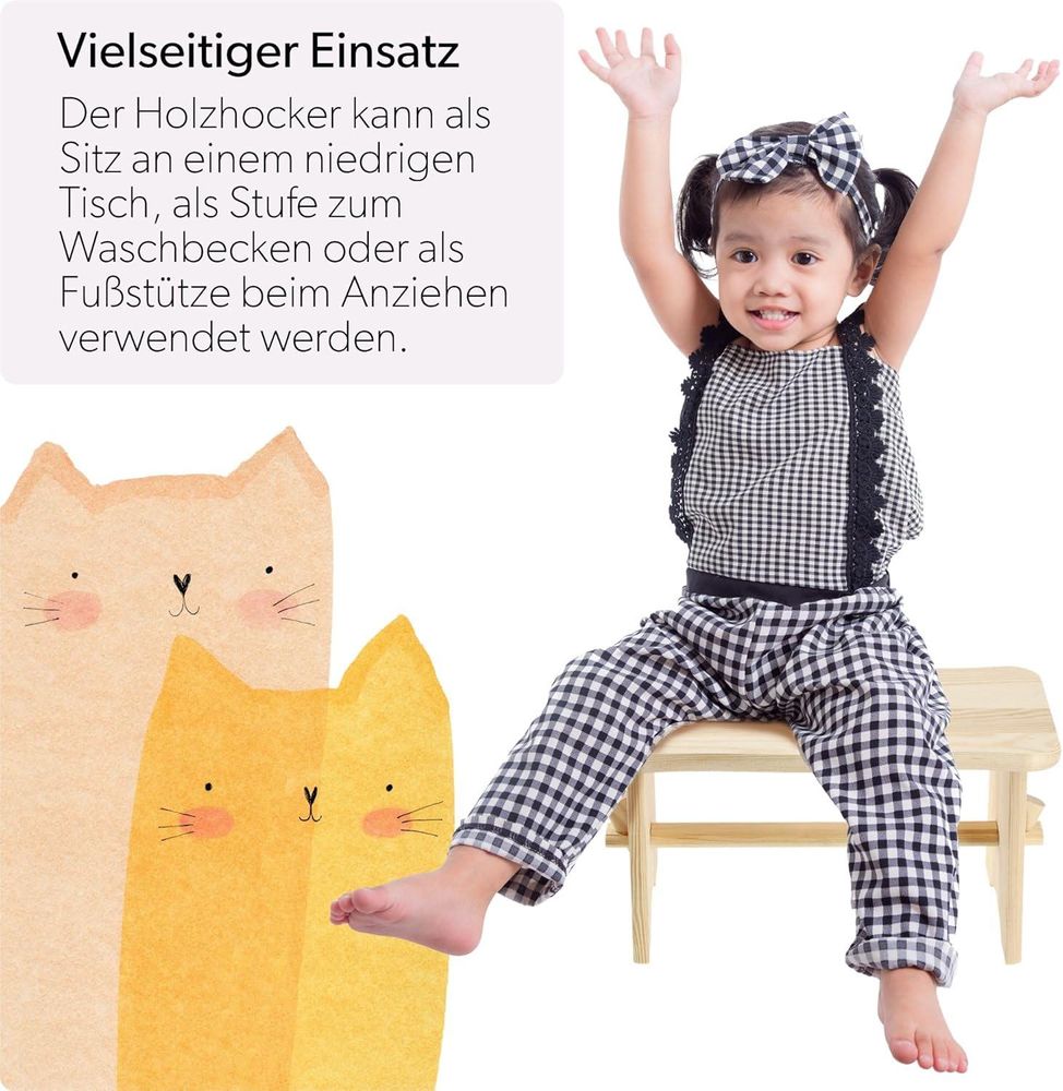 KADAX Holzhocker "Falun", aus natürlichen unlackierten Kiefernholz, Sitzhocker, Tritthocker, Rechteckig