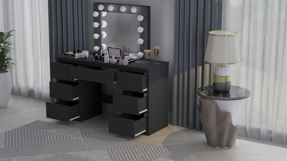 Schminktisch Schwarz Mit Spiegel 12 Led Visagist Beti7
