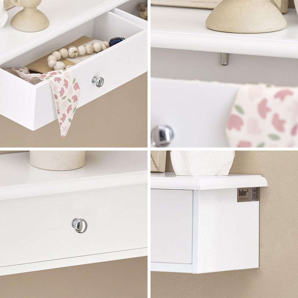 SoBuy Wandregal mit 2 Schubladen - Modernes Regal Wand für Flur, Wohnzimmer & Schlafzimmer - Weiß 64x15x10cm FRG43-W
