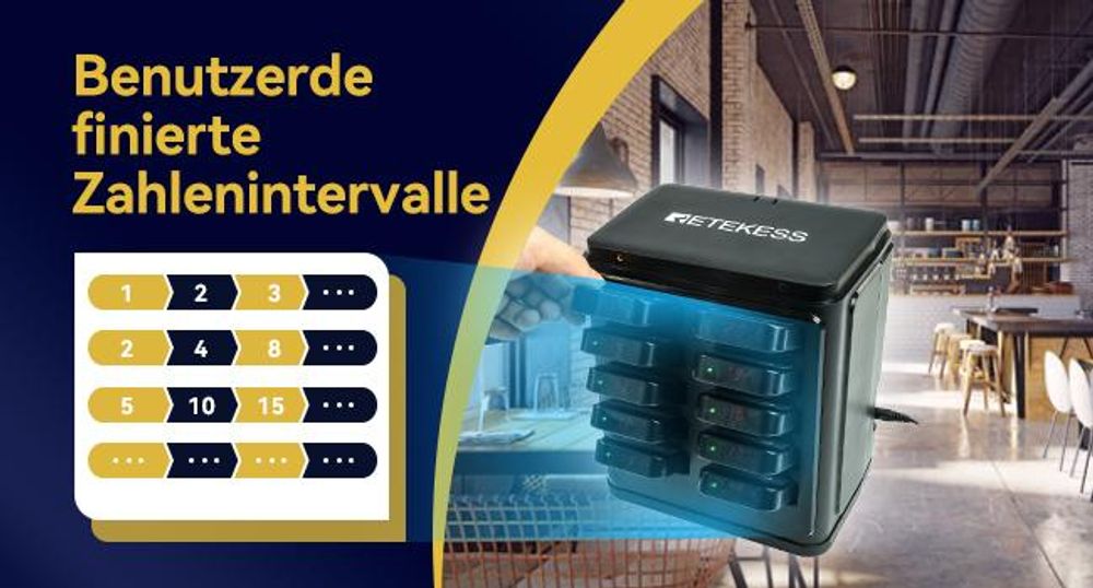 Retekess TD177 Restaurant Pager System, 500m Kundenrufsystem, 20 Pagers, 7 Rufmodi, EIN-Tasten-Kopplung, Außer-Reichweite-Alarm, für Cafe, Kneipen