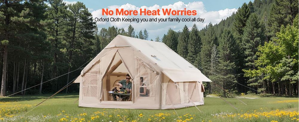 VEVOR Aufblasbare Zelte für Camping 3x3x2,3 m, 4–6 Personen, 300D Oxford, 2 Türen & 4 Netzfenstern, inkl. Aufbewahrungstasche für Transport