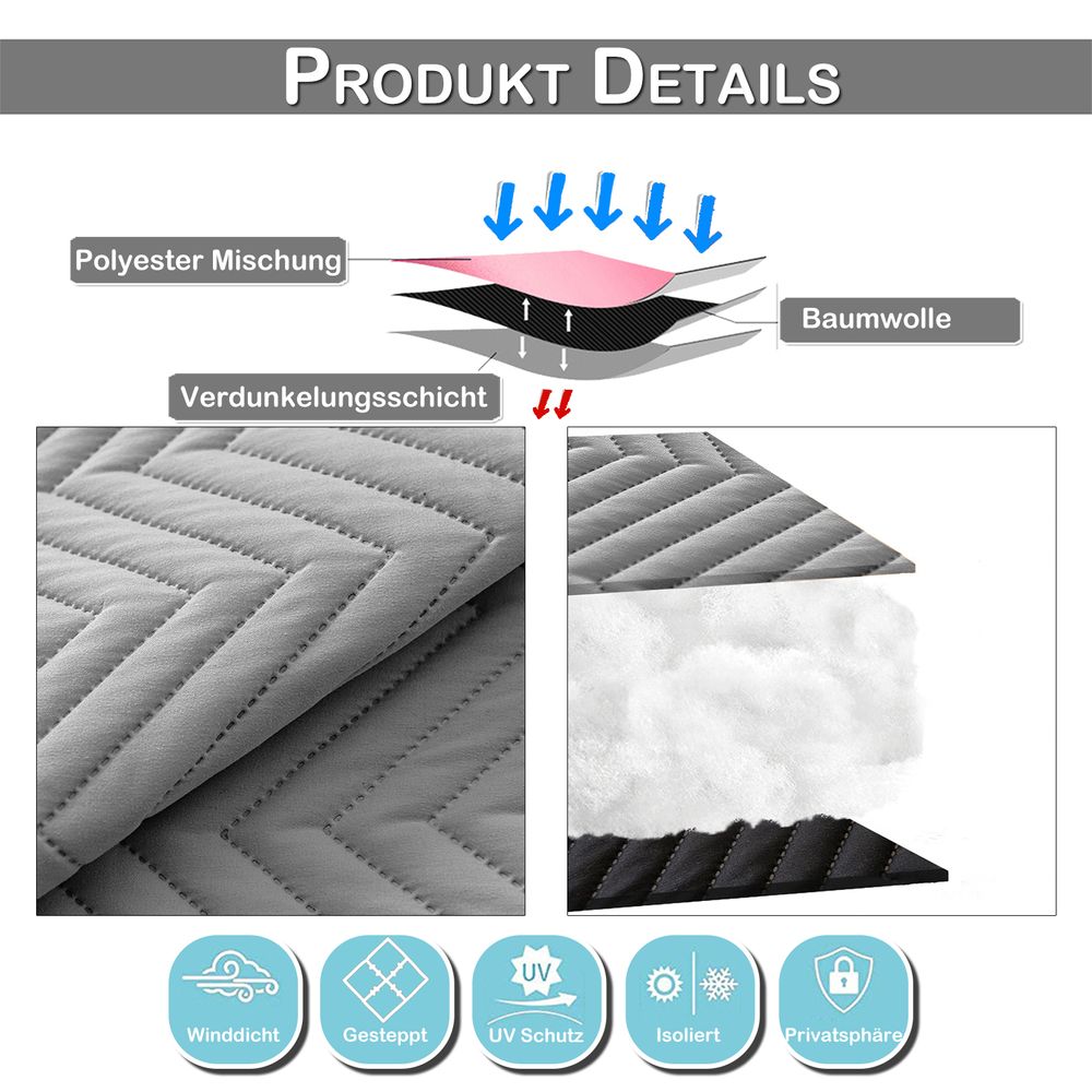 Thermo Vorhang Kälteschutz Verdunkelungsvorhang 370g/m² Wärmeisolierung Gardinen mit Kräuselband für Wohnzimmer Schlafzimmer, B140xH175cm, Grau