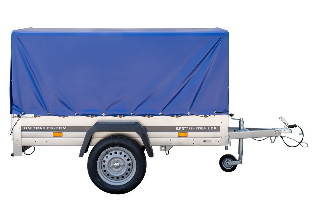 Anhänger Garden Trailer 200 KIPP 200x106 cm 750 kg [mit Hochspriegel, blauer Hochplane und Stützrad]