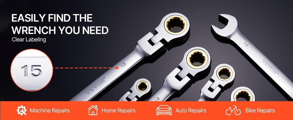 VEVOR Maulschlüsselset, 30-teiliges Ratschen-Schlüsselset mit Organizer-Rack, Cr-V Stahl-Schlüsselset SAE 1/4" bis 1", metrisch 8 mm bis 24 mm, ideal für den allgemeinen Haushalt, die Garage, die Werkstatt, Notfälle, 8 Stück-a, Grau Nickel