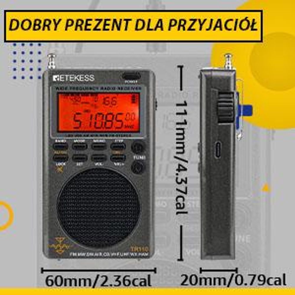 Przenośne radio cyfrowe Retekess TR110, funkcja BBS na falach krótkich, Załóż słuchawki,pasmo lotnicze FM MW na całym świecie, timer uśpienia