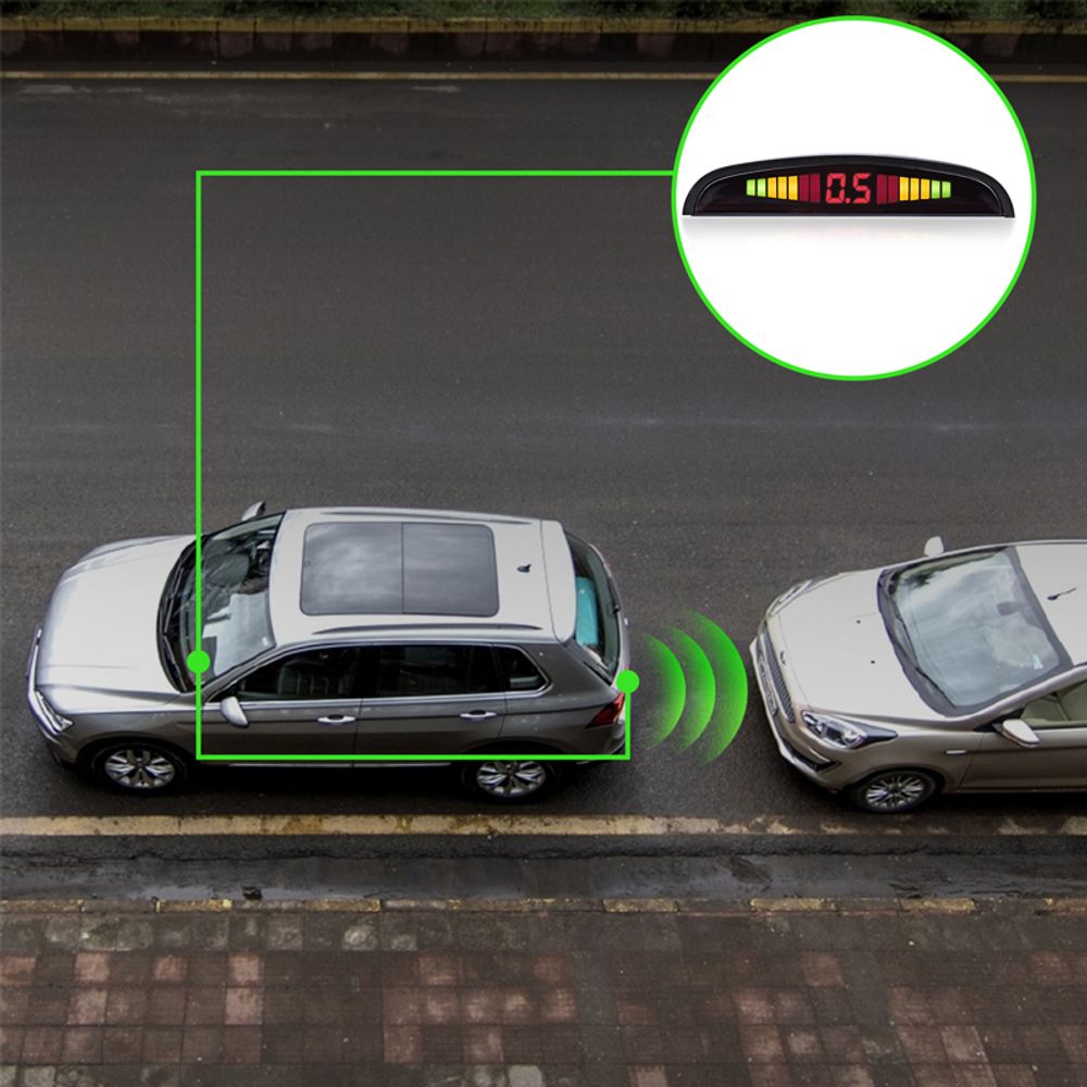 Einparkhilfe Auto Rückfahrwarner mit 4 Sensoren LED Anzeigen Akustische Einparkassistent Universal Parken Sensor System Einparkhilfe-Set zum Nachrüsten Retoo