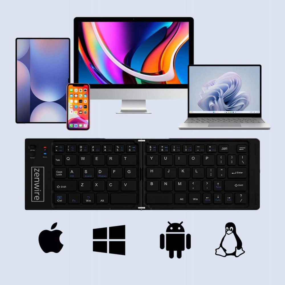 Składana mini klawiatura - bezprzewodowa - Bluetooth - do tabletów i smartfonów - USB-C