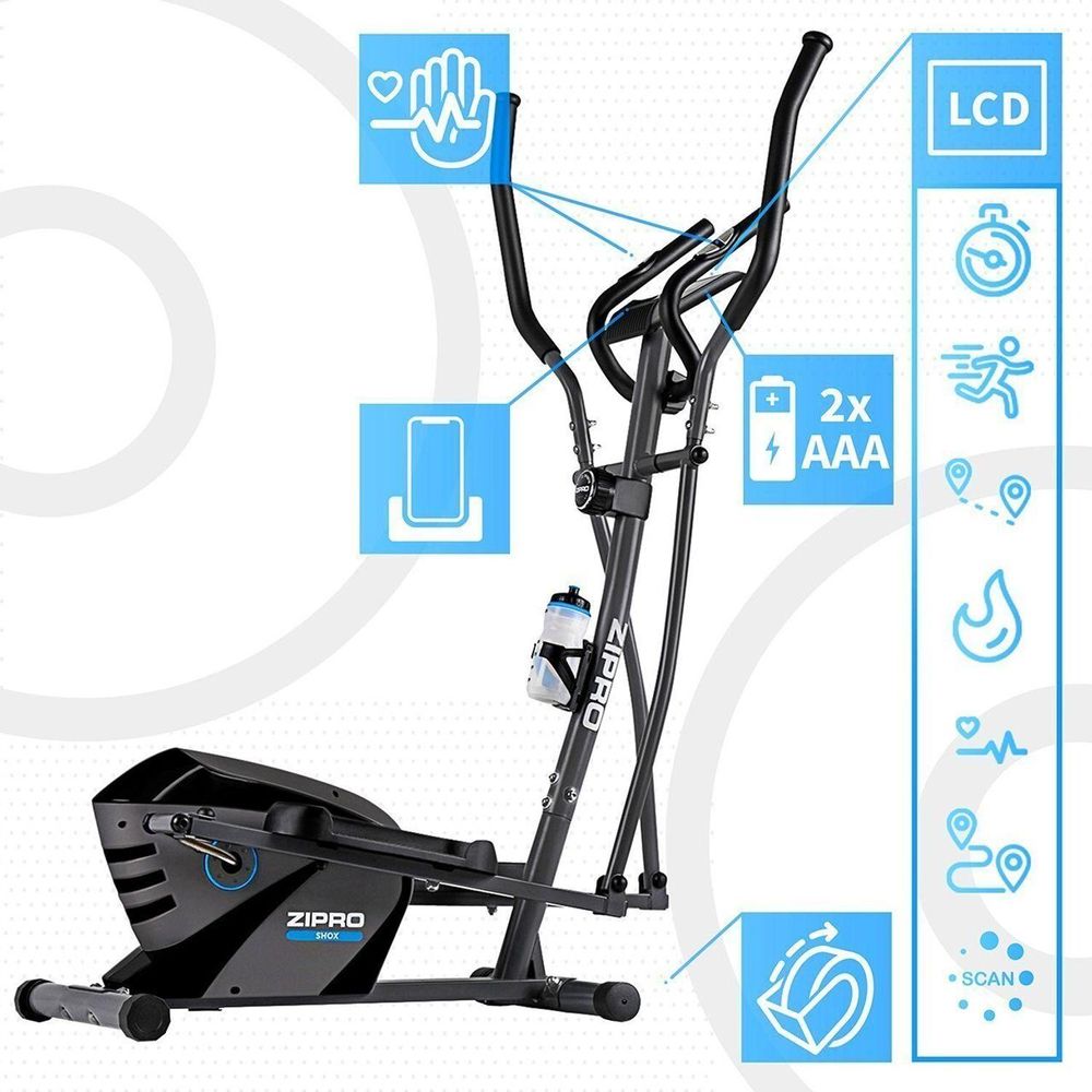 Orbitrek magnetyczny Zipro Shox do 120 kg | Urządzenie do ćwiczeń w domu z komputerem LCD, czujnikiem tętna i masą obrotową 6 kg