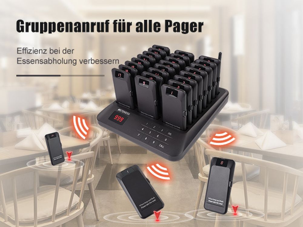 Retekess TD157P Pager Rufsystem, Restaurant Pager mit 800m, 24H, 39 Rufmodi, Geeignet für Fast Food Restaurant, Kompatibel mit TD157
