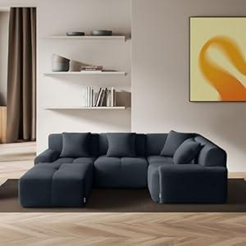 MILYSOFA SOFAMOUS 4-Sitzer-Modul-Ecksofa mit Chaiselongue, sandbeiger Chenille-Stoff