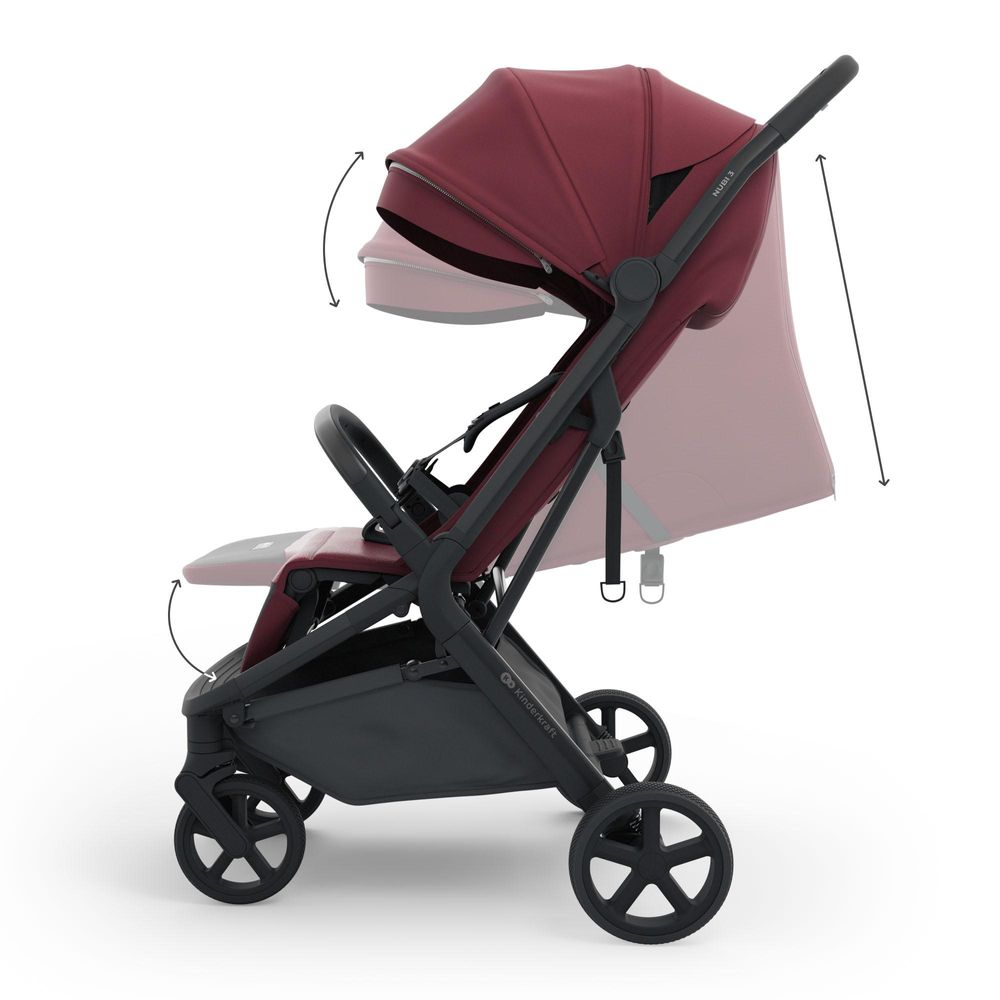 Kinderkraft NUBI 3 Buggy bis 22 kg – automatisch zusammenklappbar, große EVA-Räder, Mesh-Sitz, UPF50+ Verdeck - Burgund