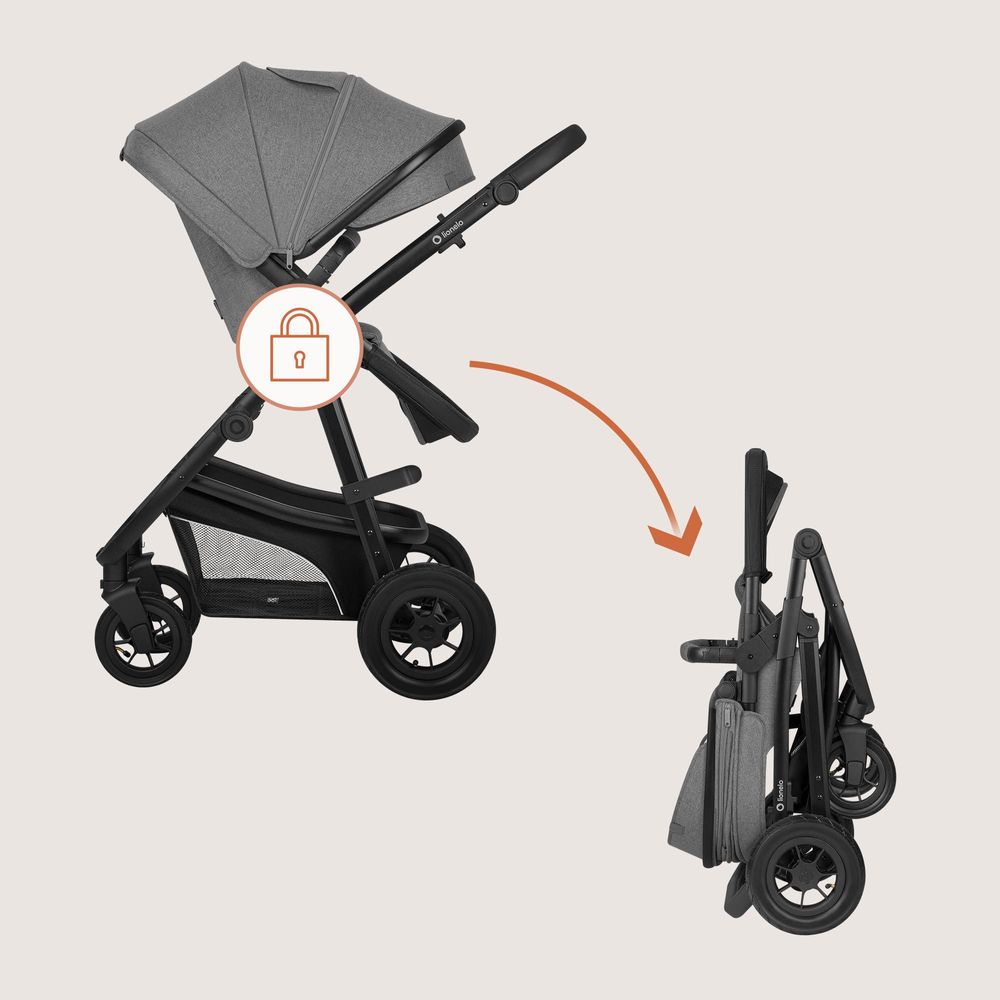 Lionelo Bianka 3in1 Kinderwagen, Autotransporter, Autositz, klappbar, Travel System Rückenlehne verstellbar 360o Räder Polsterung, Verdeck XXL-Grau