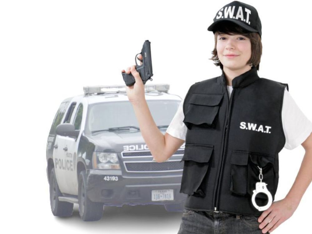 Kinder-Kostüm SWAT-Weste und Mütze Spezialeinheit Police Officer Security (164)