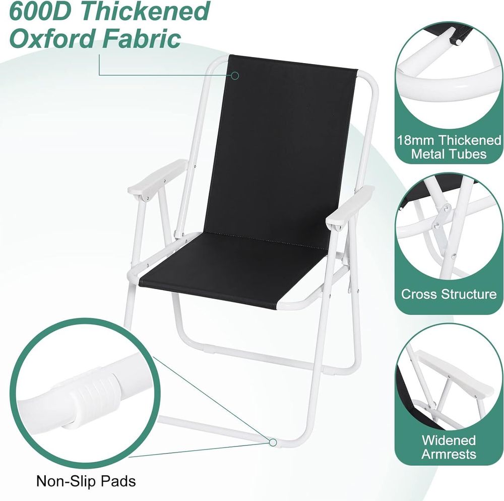 WOLTU Campingstuhl klappbar, Klappstuhl Leichter für Outdoor, Angelstuhl mit Armlehnen, Strandstuhl Klapphocker für Camping Strand Garten Terrasse, Schwarz