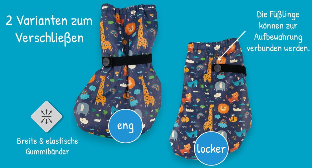 HECKBO Baby Regenfüßlinge Füßlinge ohne Vlies Dschungel Jungle Tiere 3-18 Monate