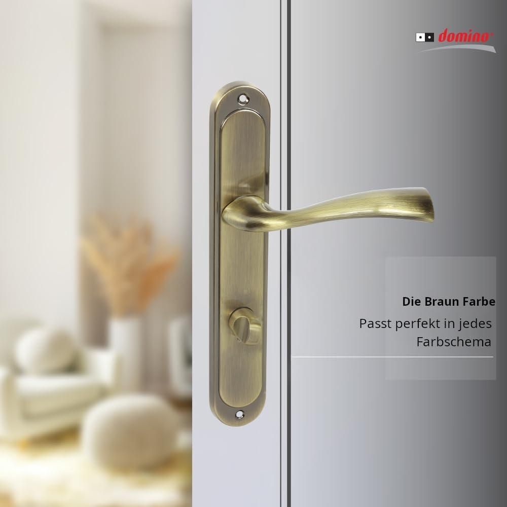 DOMINO Türgriff 78 Drückergarnitur WC - Badezimmer Set| Links & Rechts Türbeschlag für WC/Badezimmertüren | L-Form | aus Aluminium | Bronze | FLY M3 |
