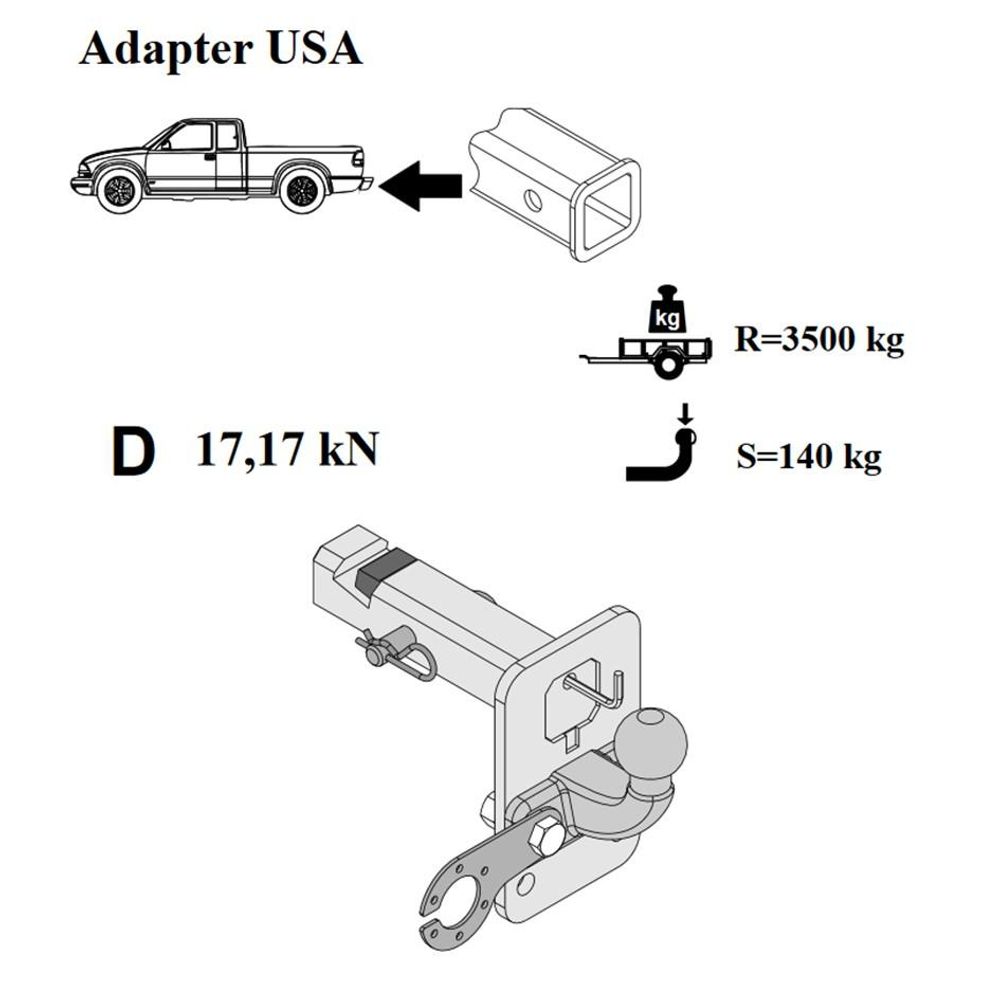 Anhängerkupplung 2" 51x51mm US Fahrzeuge Höhenverstellbar Anhängebock Adapter