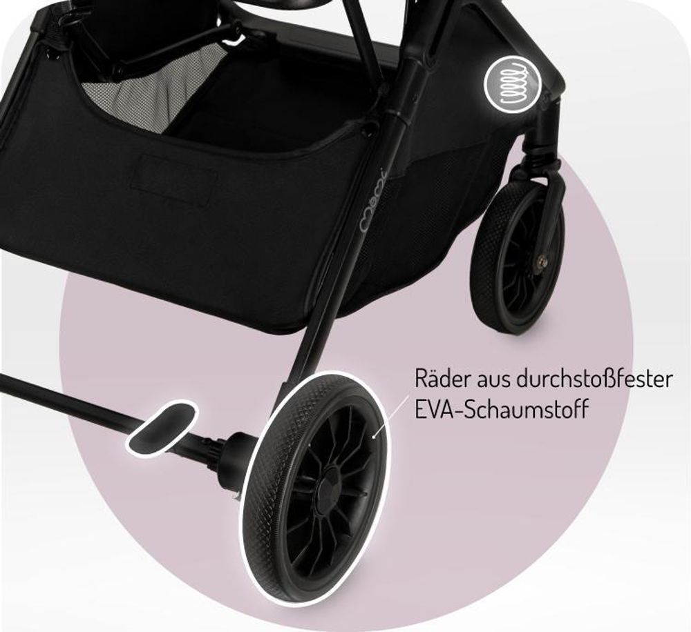 MoMi ANDREA Buggy Kinderwagen bis 22 kg - automatisches Falten - Rucksack, Zubehör - Schwarz