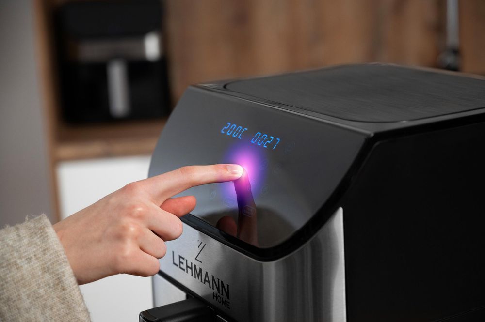 LEHMANN Friggitrice ad Aria 8 litri, 12 programmi, Regolazione Manuale 76–200°C, Timer, Display LED Touch, 1800W