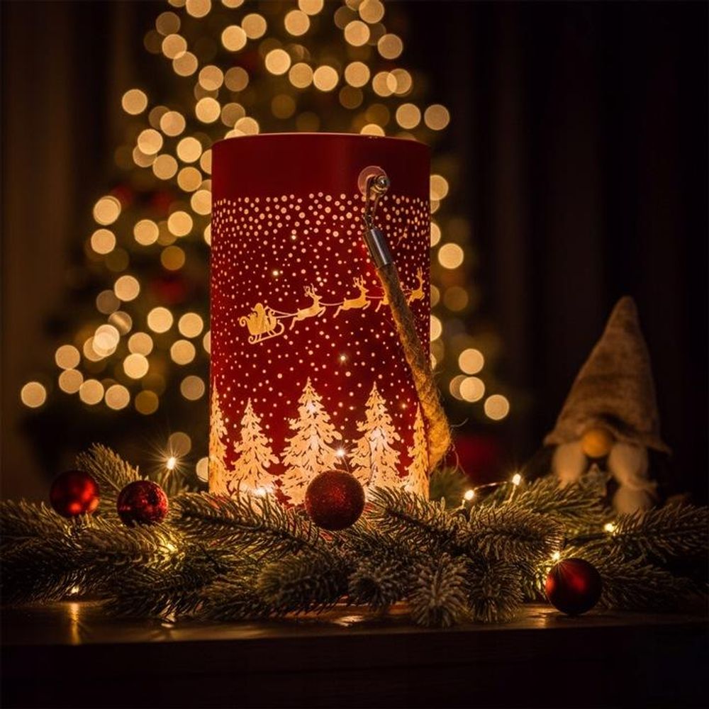 Weihnachts-Glaslaterne, Weihnachtsgeschenk FCL-10 rot-gold L Forever Light