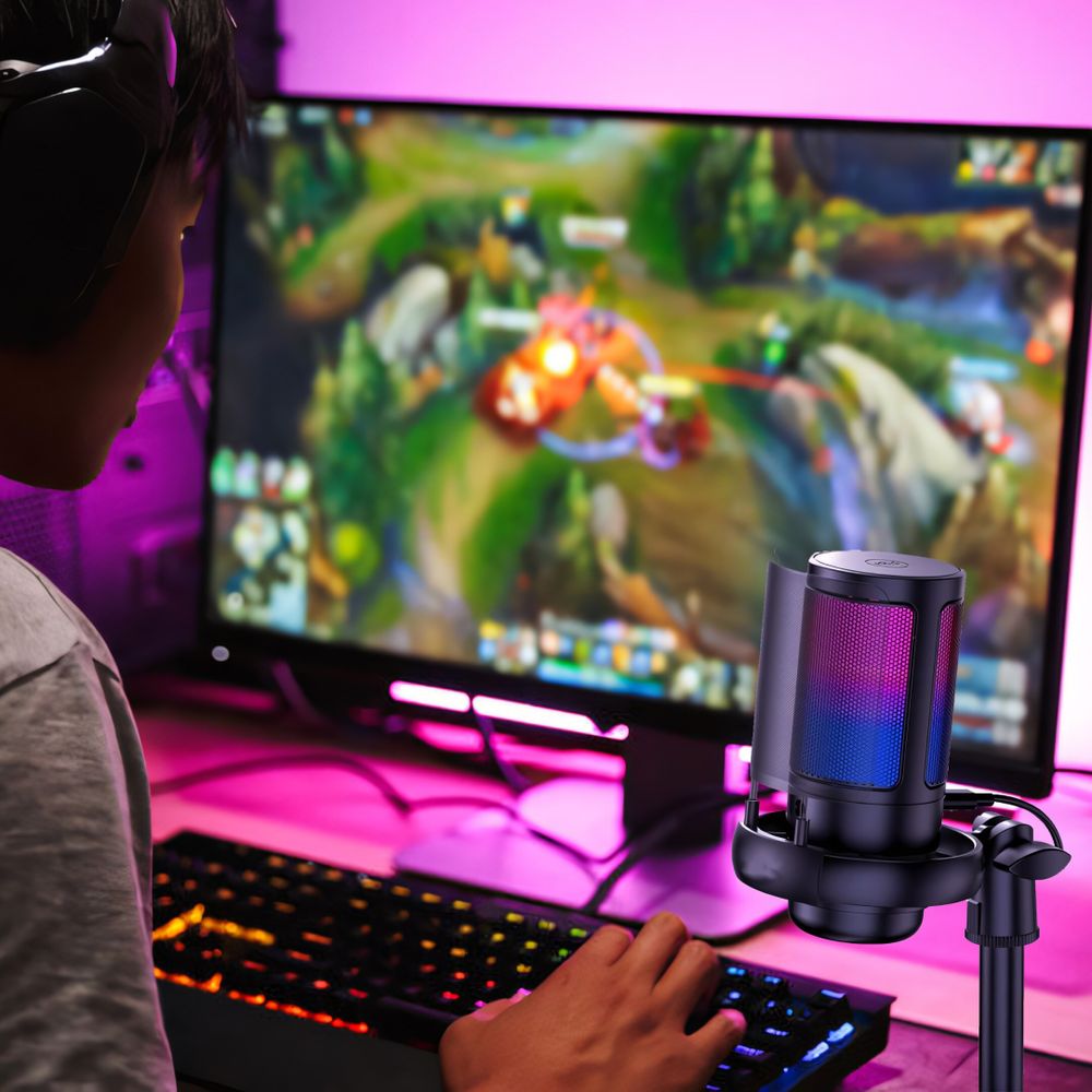 Gaming Mikrofon PC mit Arm, USB Microphone für MAC PS4 PS5 mit Stummschalttaste, Kopfhöreranschluss, Popfilter, Nierenkondensatormikrofon, Retoo