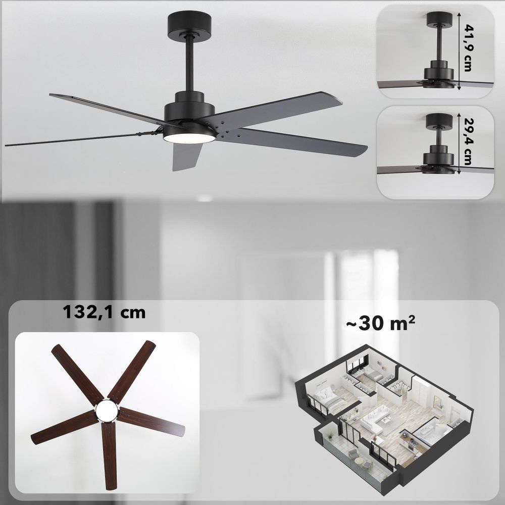 EBERG STX Wentylator Sufitowy LED 132 cm DC Pilot 6 Prędkości Czarny
