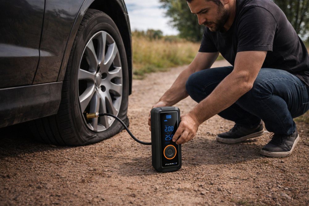 Sada kompresoru FARROT AirPump Pro 150 s příslušenstvím a nabíjecím kabelem