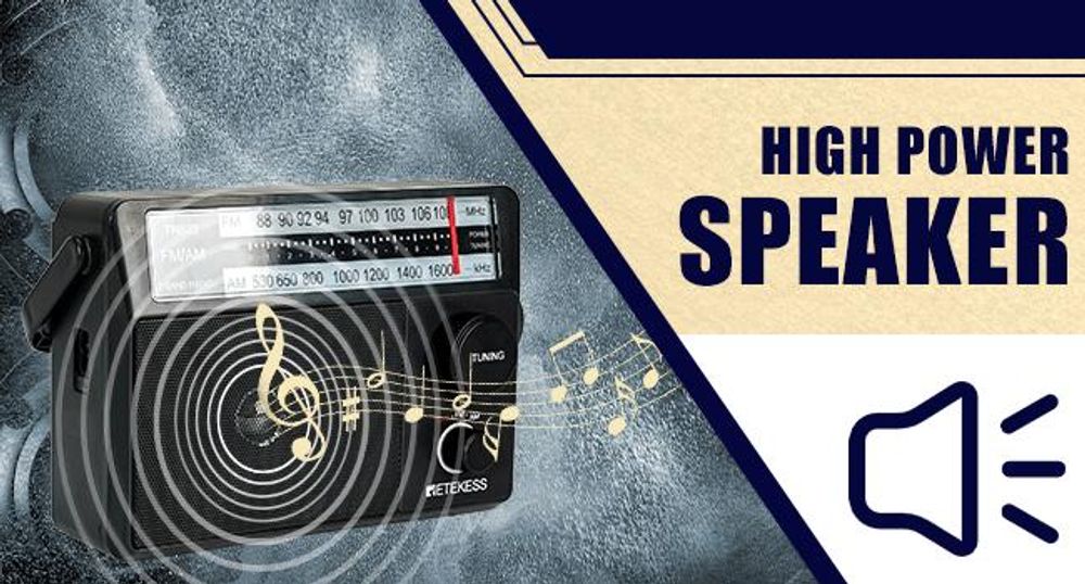 Retekess TR633 Prenosné rádio, AM FM rádio s batériou, tranzistor, konektor pre slúchadlá, veľký reproduktor, darčeky pre starších (čierna)