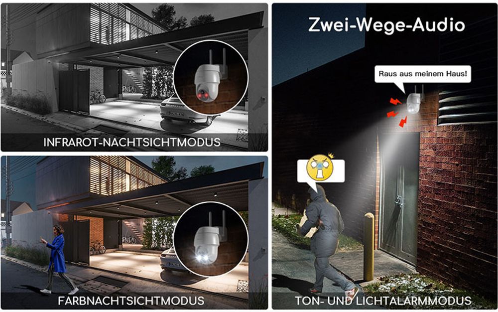 COOAU 2MP PTZ 2,4GHz WLAN IP-Überwachungskamera Aussen mit PIR-Sensor,Alarm und App -Benachrichtigung, Vollfarb-Nachtsicht, Ereignisprotokollierung