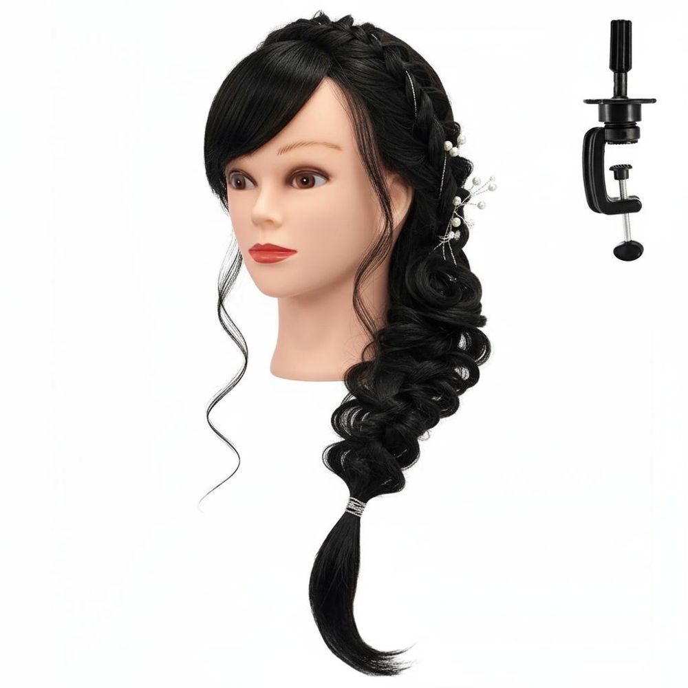 Główka treningowa Iza 60 cm black, włos termiczny+ uchwyt, fryzjerska do czesania, głowa do ćwiczeń