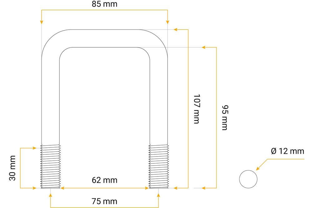 DROMET Bügelschraube M12 95x62 mm verzinkt für PKW-Anhänger Vierkantrohr
